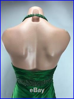 VTG 90s CACHE Sexy 100% Silk Green Halter Slinky Slip Sexy Gown Dress USA 4