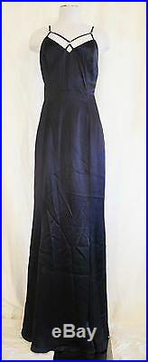 VTG 90s Shiny Blue Cut Out Neck Rhinestone Evening Gown Slip Dress 12