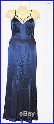 VTG 90s Shiny Blue Cut Out Neck Rhinestone Evening Gown Slip Dress 12