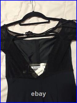 VTG 90s X-Small Mark Wong Nark Black Sleek Black Slip Chic Dress Sheer Sleeves