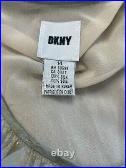 VTG 90s Y2K DKNY Donna Karen NY Slip Style Silver Metallic Gold Floral Pattern