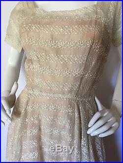 VTG ANNE FOGARTY Ivory Organza Embroidered Dress With Pink Slip Wedding, Cocktail