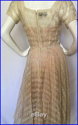 VTG ANNE FOGARTY Ivory Organza Embroidered Dress With Pink Slip Wedding, Cocktail
