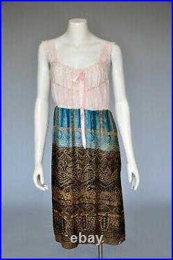VTG Antique RARE 20s Oriental Gold Lame Hybrid Slip Dress Fabric Textile S/M