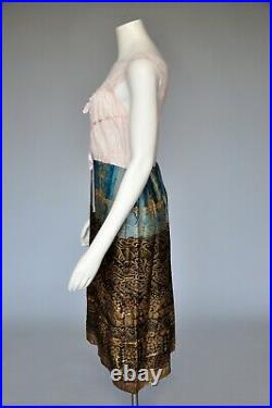 VTG Antique RARE 20s Oriental Gold Lame Hybrid Slip Dress Fabric Textile S/M