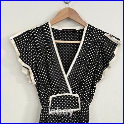 VTG BETSEY JOHNSON 100% Silk Black Polka Dot Flutter Sleeve Pleated Slip Dress 4