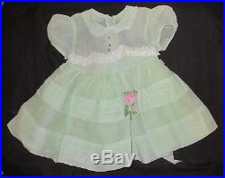 VTG Baby Dress Mint Green Lace Sheer Rhinestone Tulle Net Slip 12 18 M Frilly
