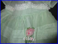 VTG Baby Dress Mint Green Lace Sheer Rhinestone Tulle Net Slip 12 18 M Frilly