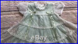 VTG Baby Girl Toddler Sheer White Organza Eyelet Lace Dress & Mint Green Slip