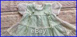 VTG Baby Girl Toddler Sheer White Organza Eyelet Lace Dress & Mint Green Slip