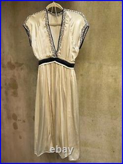 VTG Balenciaga Layered Silk Empire Plunging Dress Gown Champagne Slip Dress S