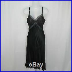 VTG Barbizon SILK Black Lacey Nightgown XS SMALL 12 Slip Dress Sexy MINT Pleated
