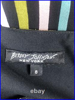 VTG Betsey Johnson 6/8 S/M Silk Slip Dress Spaghetti Strap V Neck Multi Stripe