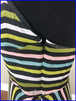 VTG Betsey Johnson 6/8 S/M Silk Slip Dress Spaghetti Strap V Neck Multi Stripe