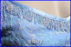 VTG Betsey Johnson NY Pastel Embroidered Floral Beaded Fringe Silk SLip Dress S
