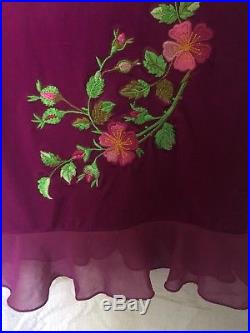 VTG Betsey Johnson Purple Crushed Velvet Embroidered Floral Grunge Slip Dress