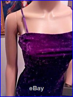VTG Betsey Johnson Purple Crushed Velvet Embroidered Floral Grunge Slip Dress 2