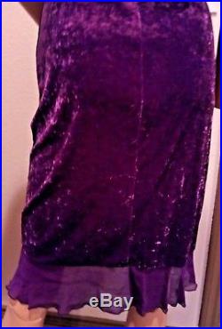VTG Betsey Johnson Purple Crushed Velvet Embroidered Floral Grunge Slip Dress 2