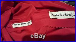VTG CHRISTIAN DIOR FOR NAN DUSKIN RED SILK SHEER COCKTAIL DRESS with SLIP 40s