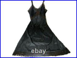 VTG Charmode Figure Flattery Slip Dress Black Nylon Lace Size 34 Tall Lingerie