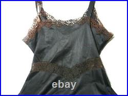 VTG Charmode Figure Flattery Slip Dress Black Nylon Lace Size 34 Tall Lingerie