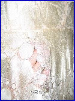 VTG Cream Ivory 1970's Long sleeve Silk Lace 2nd Wedding +Slip Dress 2-piece Med