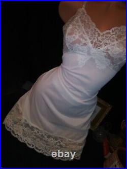 VTG Dress Slip Wedding White Silky Nylon Wide Lace Bodice Pin Up SCARCE Slip