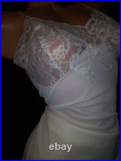 VTG Dress Slip Wedding White Silky Nylon Wide Lace Bodice Pin Up SCARCE Slip