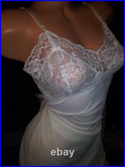 VTG Dress Slip Wedding White Silky Nylon Wide Lace Bodice Pin Up SCARCE Slip