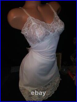 VTG Dress Slip Wedding White Silky Nylon Wide Lace Bodice Pin Up SCARCE Slip