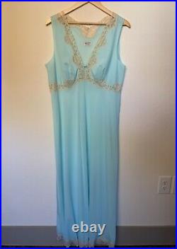 VTG Emilio Pucci for Formfit Rogers Blue Poly Jersey & Lace Maxi Slip Dress sz L