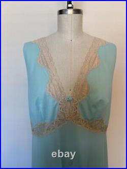 VTG Emilio Pucci for Formfit Rogers Blue Poly Jersey & Lace Maxi Slip Dress sz L