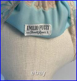 VTG Emilio Pucci for Formfit Rogers Blue Poly Jersey & Lace Maxi Slip Dress sz L