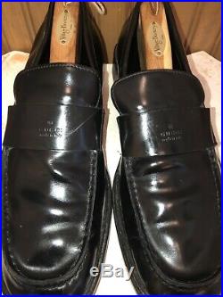VTG GUCCI Men's Black Loafers Slip on Leather BAND LOGO Dress Shoes Sz 10.5D