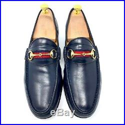 VTG GUCCI Men's US Sz 9.5 Blue Leather Gold Horsebit Slip On Dress Luxury Loafer