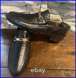 VTG GUCCI Mens Brass Horse Bit Brown Leather Slip-on Loafers 10.5 M / 45.5 Euro