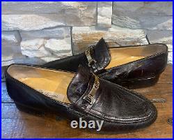 VTG GUCCI Mens Brass Horse Bit Brown Leather Slip-on Loafers 10.5 M / 45.5 Euro