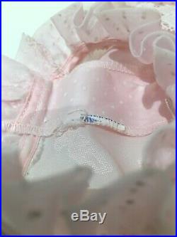 VTG Girls Nylon Dress Pink Swiss Dot Lace W Slip Sash 13.5 Chest Full Circle