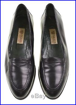VTG Gucci Black Leather Short Vamp Penny Loafers Slip On Dress Shoes 42.5 B