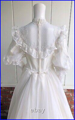 VTG Gunne Style White Victorian Illusion Neckline Wedding Dress with Train, Slip S