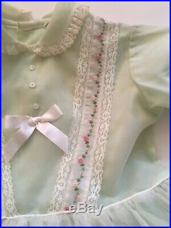 VTG Honeysuckle Girls Embroidered Mint Green Sheer Dress And Slip 3/4T 22 Sth