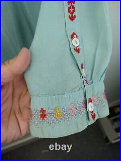 VTG Johnny Was Sheer Blue Embroidered Rayon Sleeveless Tunic Shirtdress Slip L
