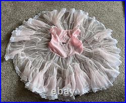 VTG Lady Lovely Sheer Pink Lace Full Circle Frilly Ruffles Pageant Dress Slip 3T