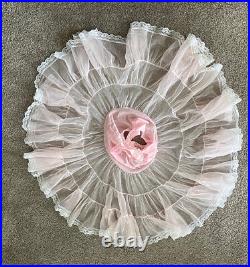 VTG Lady Lovely Sheer Pink Lace Full Circle Frilly Ruffles Pageant Dress Slip 3T