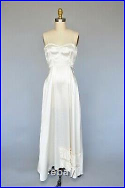 VTG Late 30s Early 40s White Eyelet Dress Matching Satin Slip Ruffle Detail XS