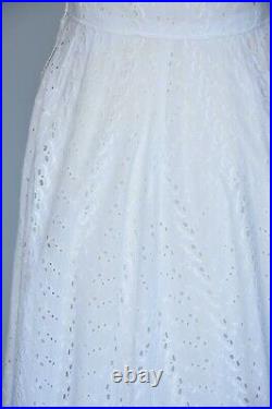 VTG Late 30s Early 40s White Eyelet Dress Matching Satin Slip Ruffle Detail XS