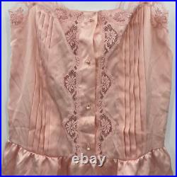 VTG Lily Of France Pink Scallop Floral Lace Strappy Pleated slip dress lingerie