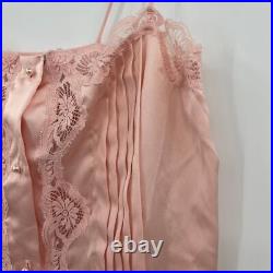 VTG Lily Of France Pink Scallop Floral Lace Strappy Pleated slip dress lingerie