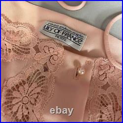 VTG Lily Of France Pink Scallop Floral Lace Strappy Pleated slip dress lingerie