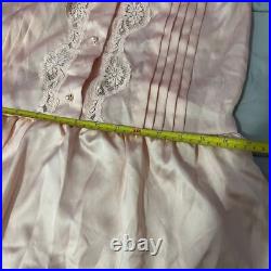 VTG Lily Of France Pink Scallop Floral Lace Strappy Pleated slip dress lingerie